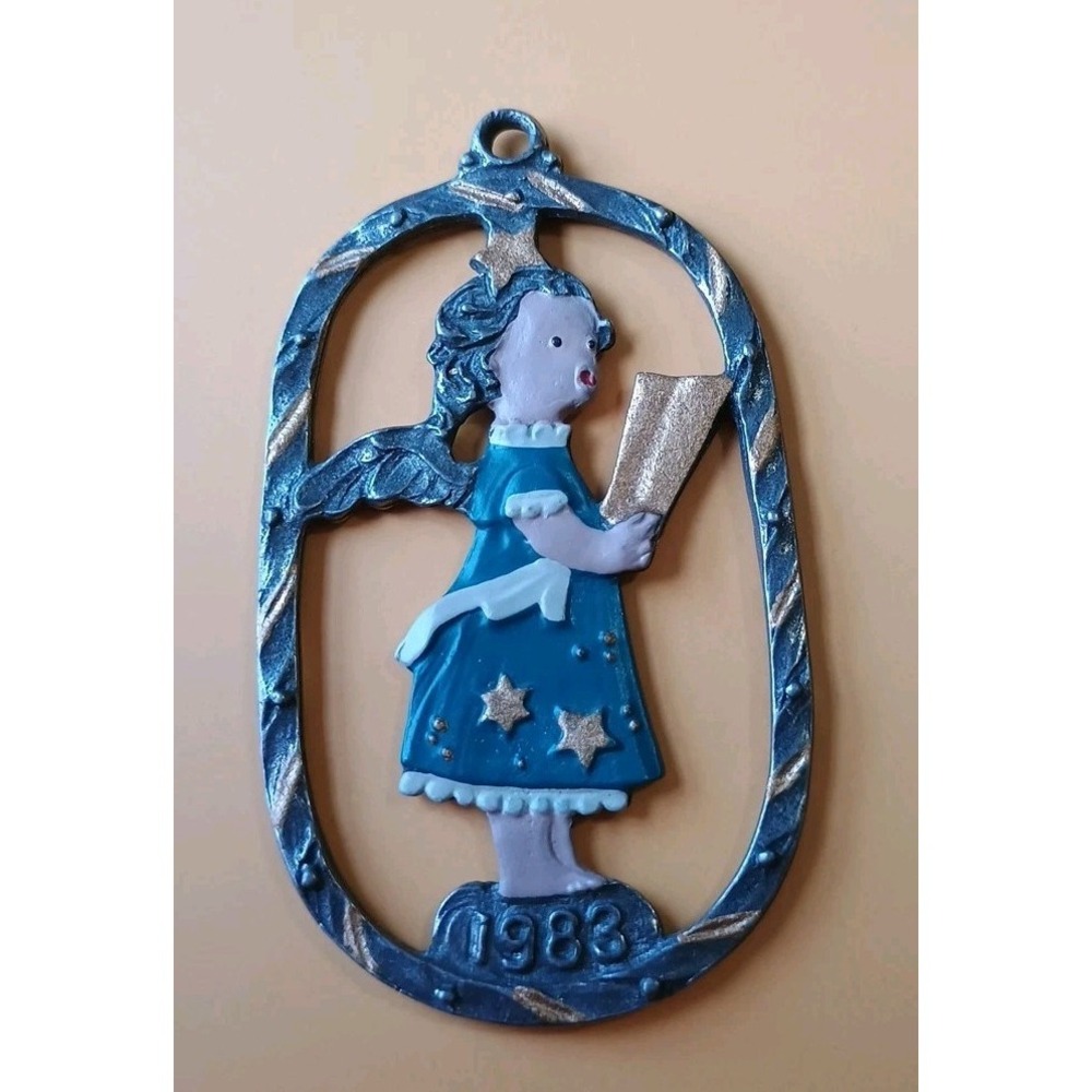 Vintage German Kuhn Zinn Pewter Christmas‎ Ornament 1983 Singing Angel